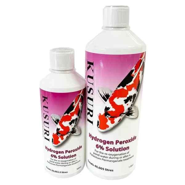Kusuri Pond Hydrogen Peroxide 6% Solution, showing 500ml and 1 Litre bottles.