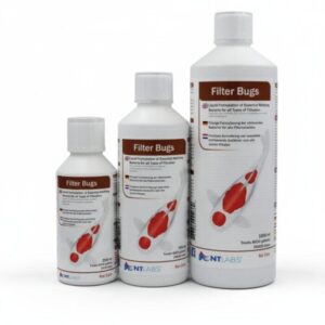 Group photo showing all three sizes of NT Labs Filter Bugs: 250ml, 500ml, and 1 Litre bottles.
