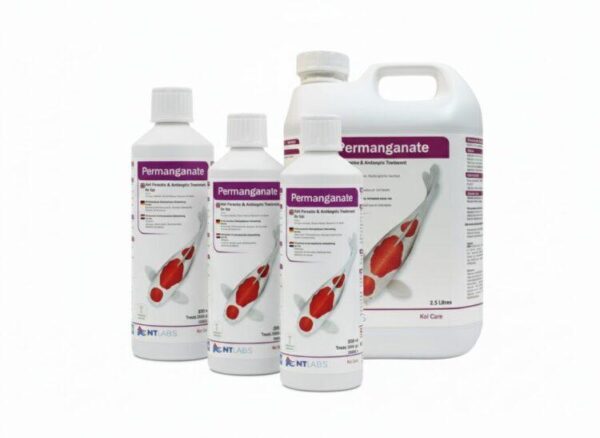 nt-labs-permanganate-dip-all-sizes-group Group photograph showing the entire range of NT Labs Permanganate Dip sizes: 250ml, 500ml, 1 Litre, and 2.5 Litre bottles.
